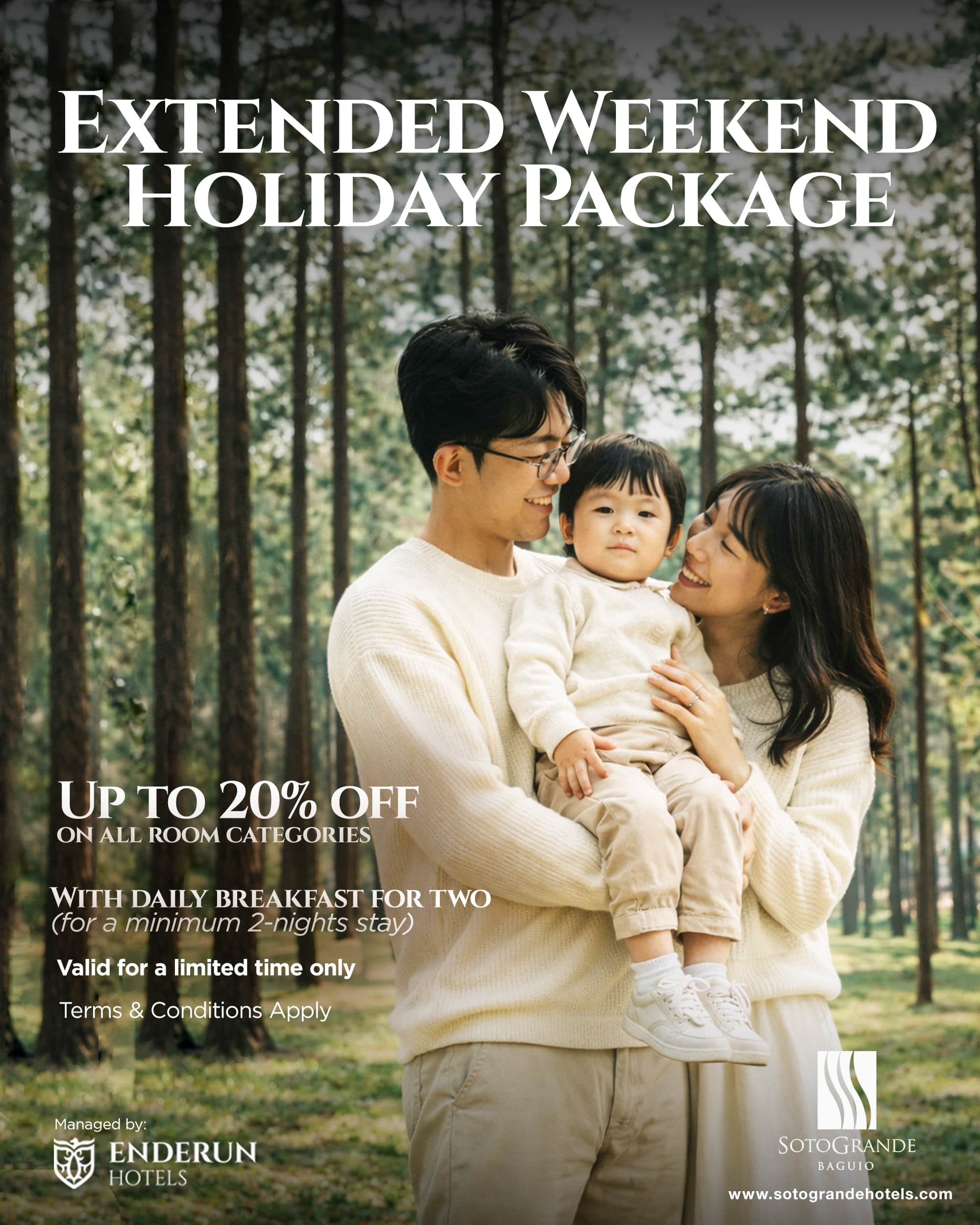 Rainy Days, Warm Stays hotel promo at SotoGrande Baguio featuring a couple enjoying hot chocolate