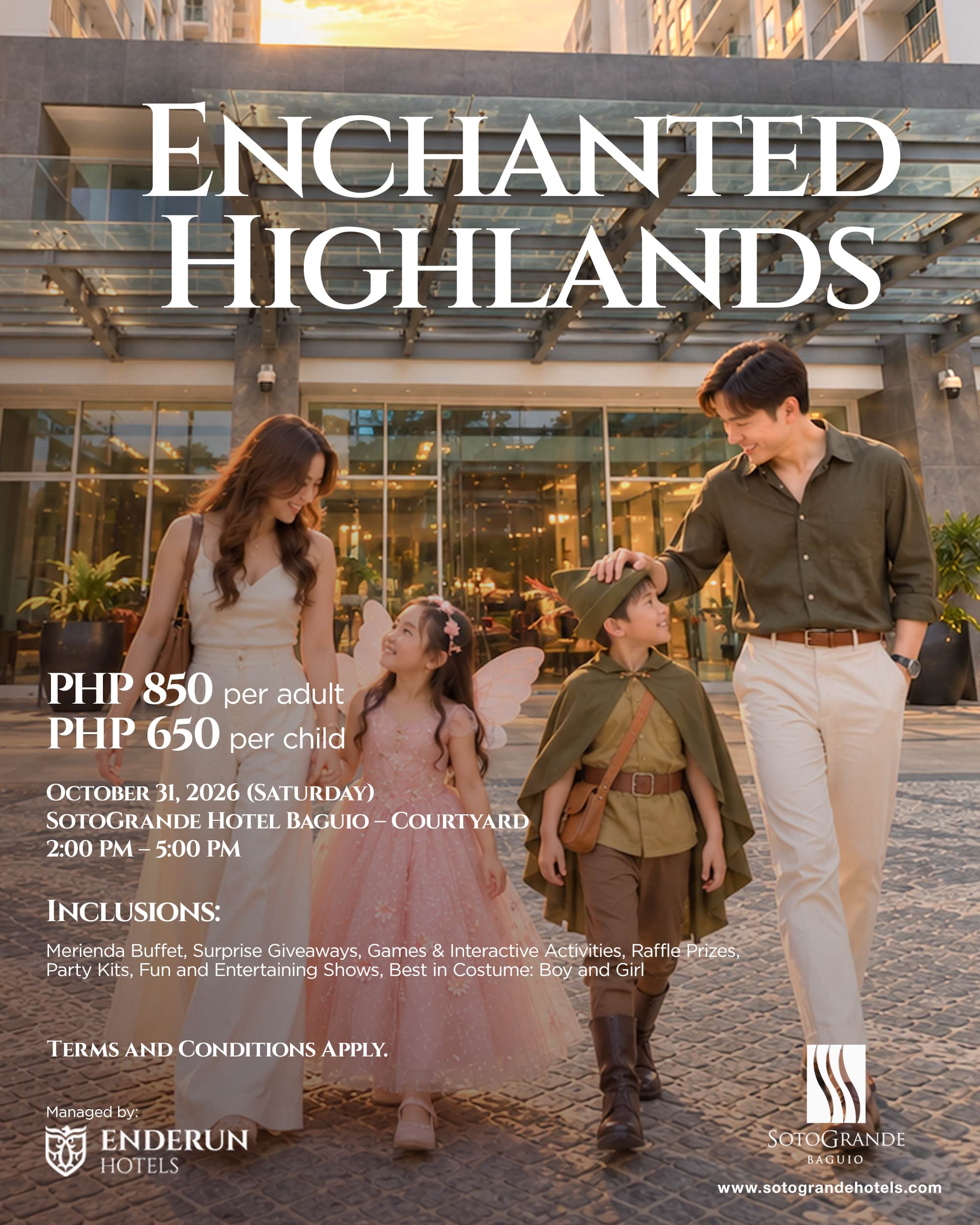 Rainy Days, Warm Stays hotel promo at SotoGrande Baguio featuring a couple enjoying hot chocolate